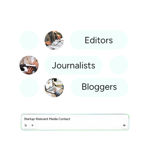 Graphic of a media contacts database categorized by editors, journalists, and bloggers for startup public relations