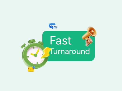 3D illustration of a green stopwatch and a hand holding a megaphone representing fast turnaround time for PR and marketing campaigns